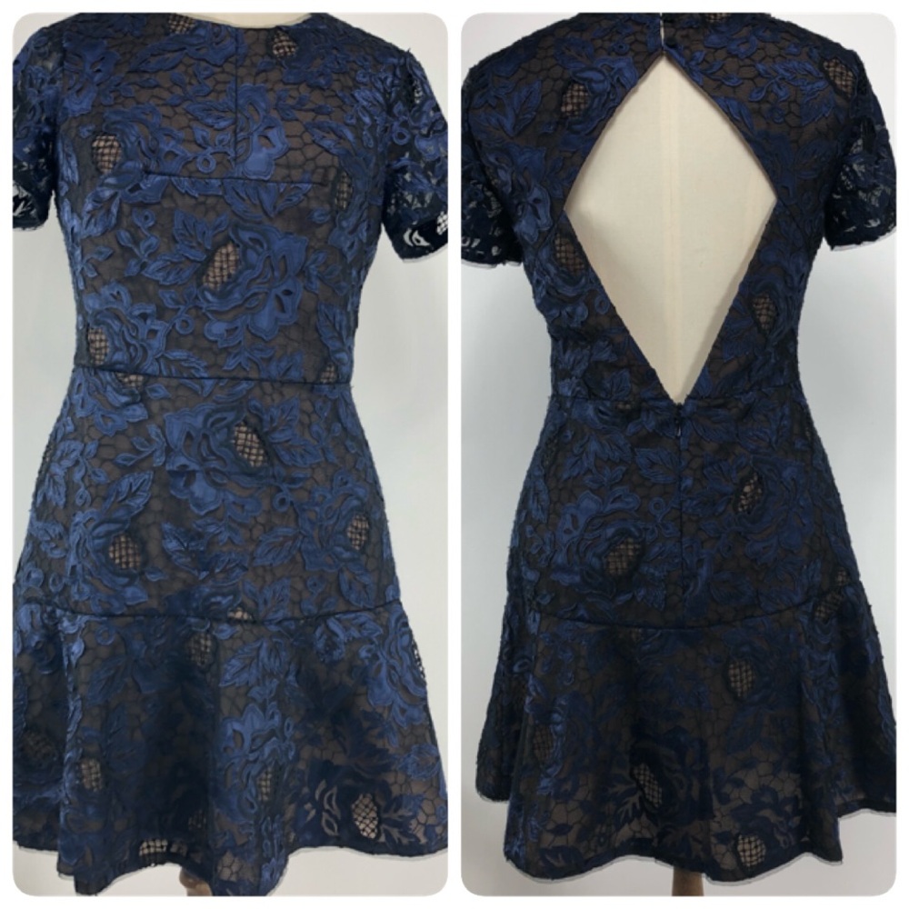 BCBGMaxazria mesh embroidered royal blue dress. 6